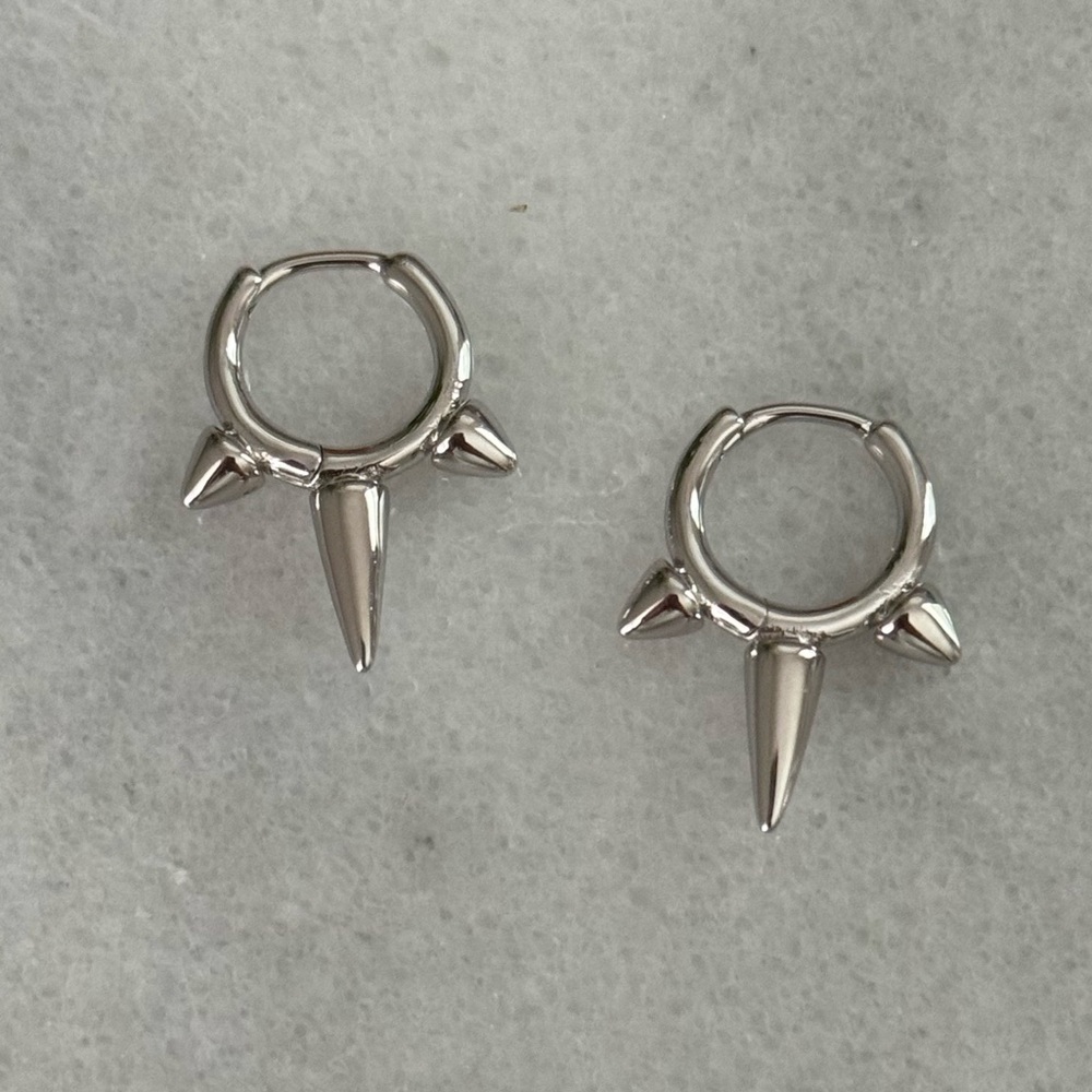 New Drop! Sterling Silver Spike Huggie Hoop Earrings Brand New